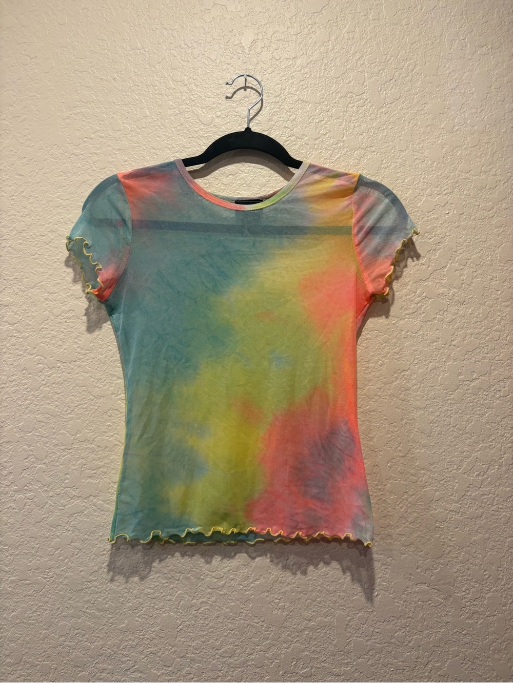 Rue21 Pastel Tie-Dye Ruffle Edge Short Sleeve Mesh Tee Top